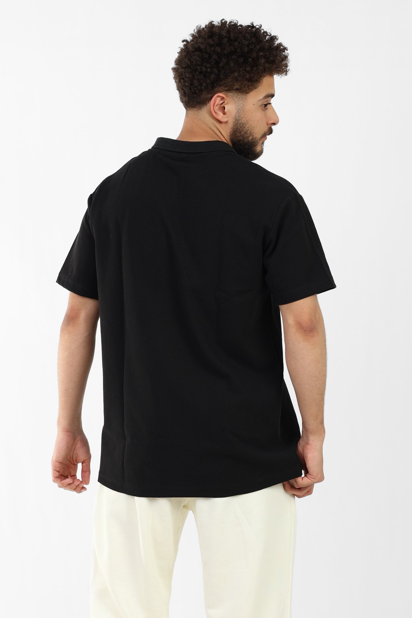 Black Textured Half-Zip Polo Shirt