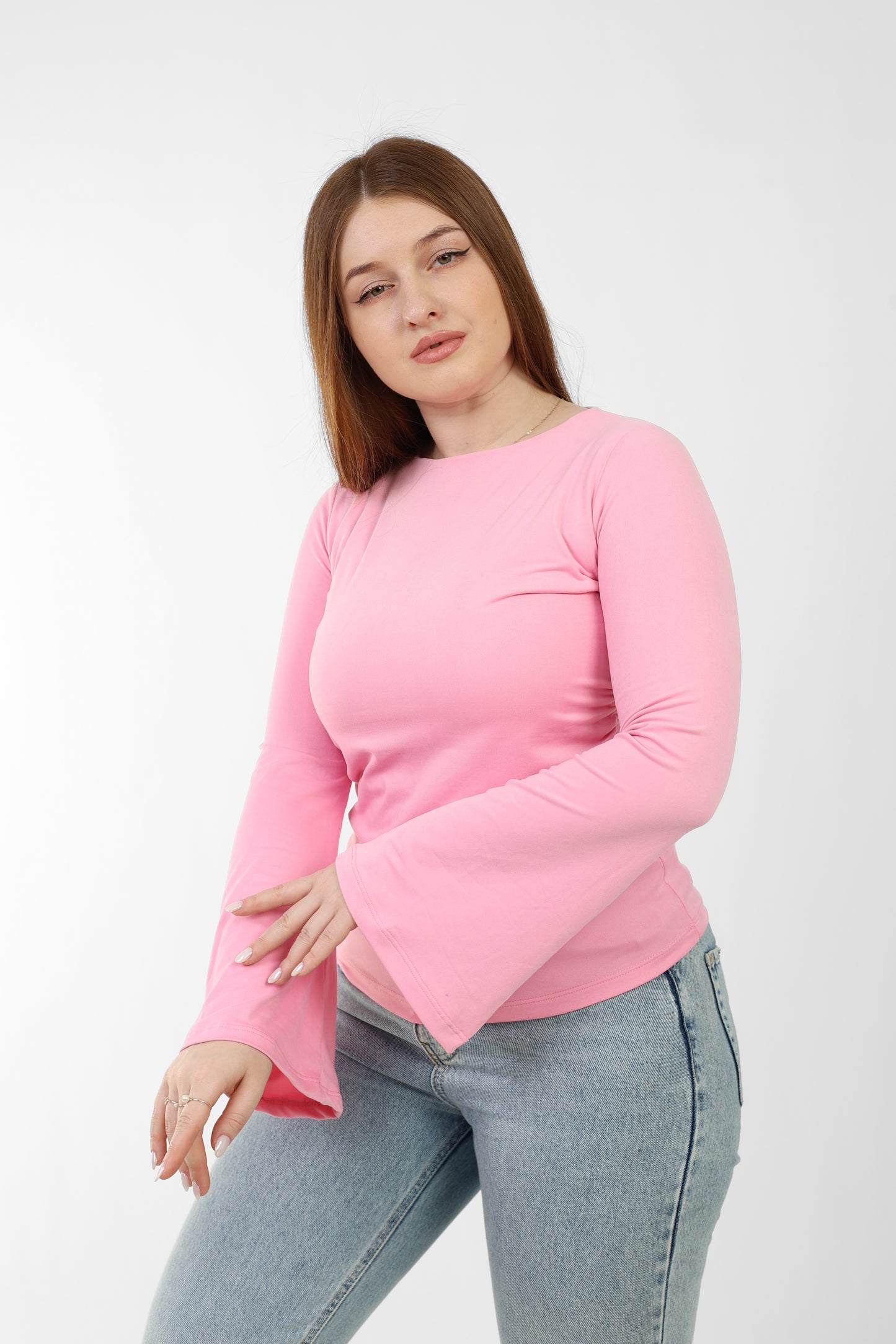 Round Neck Seamless Flare Sleeve Top