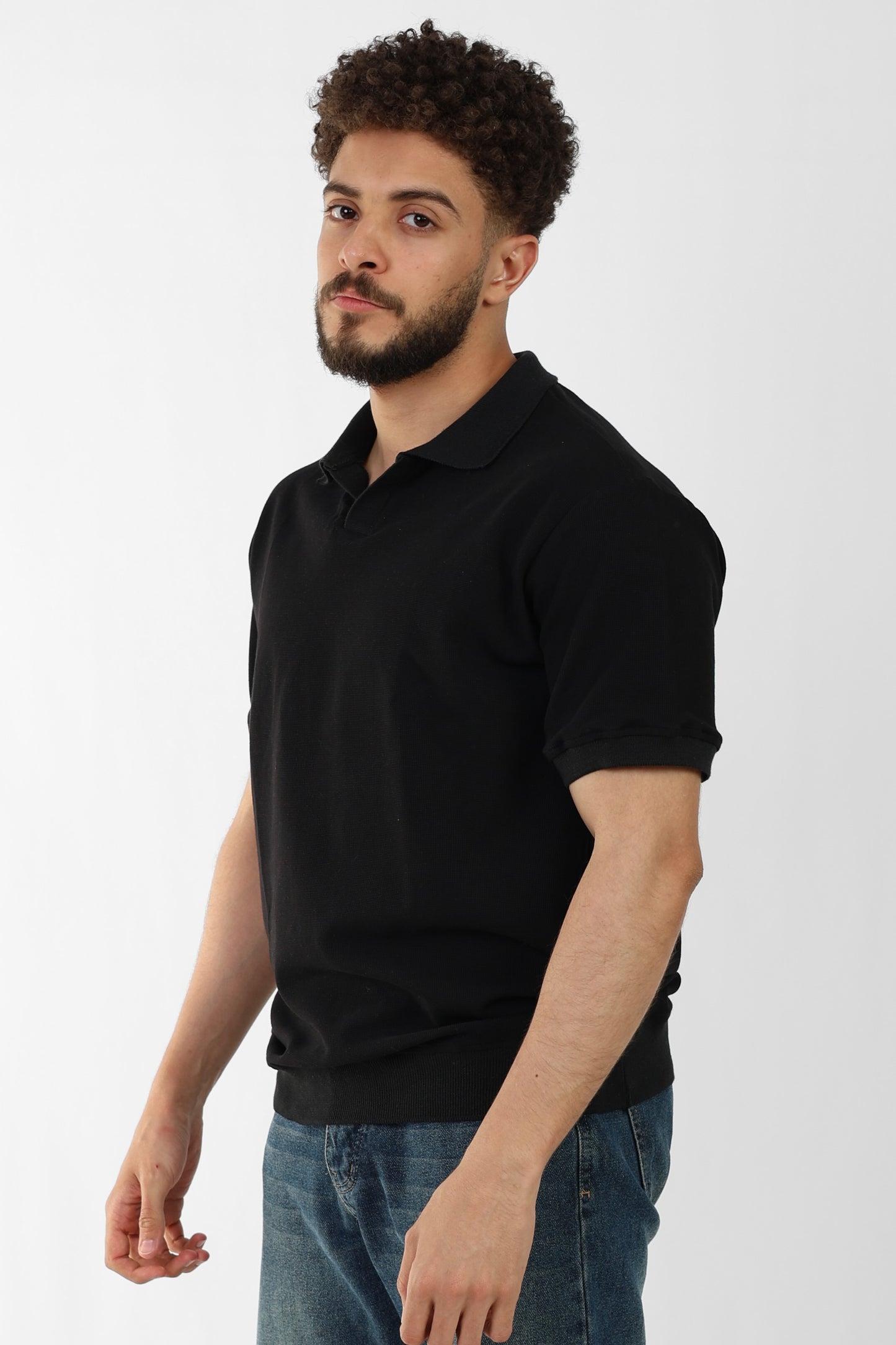 Black Knit Polo Shirt
