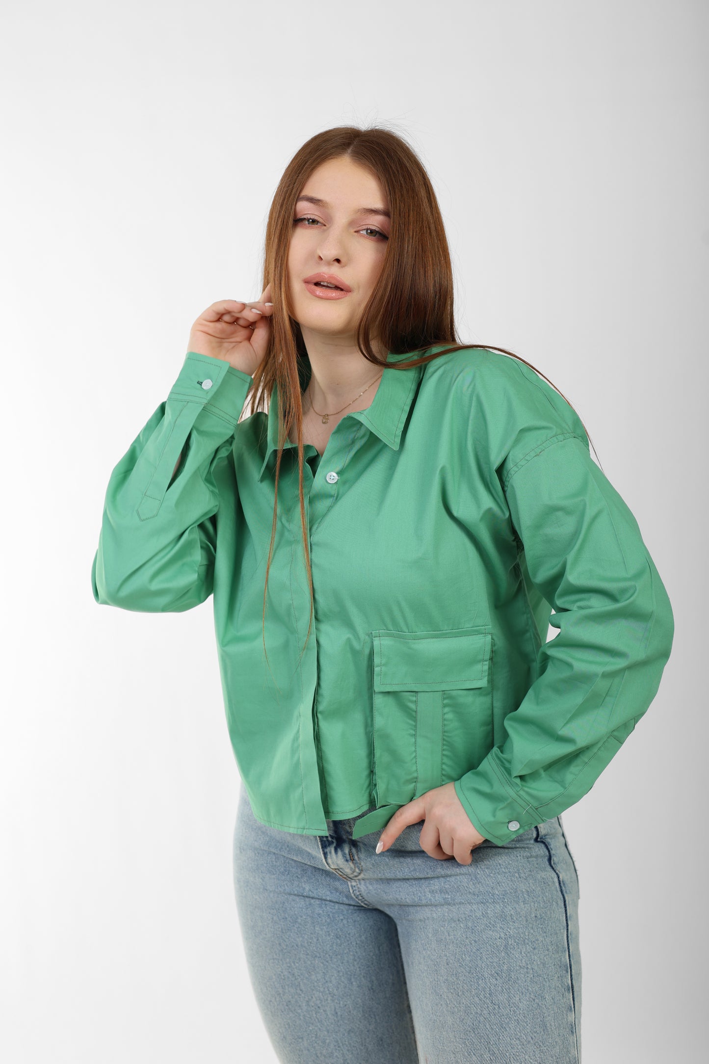 Mint Button-up Shirt with front Pocket