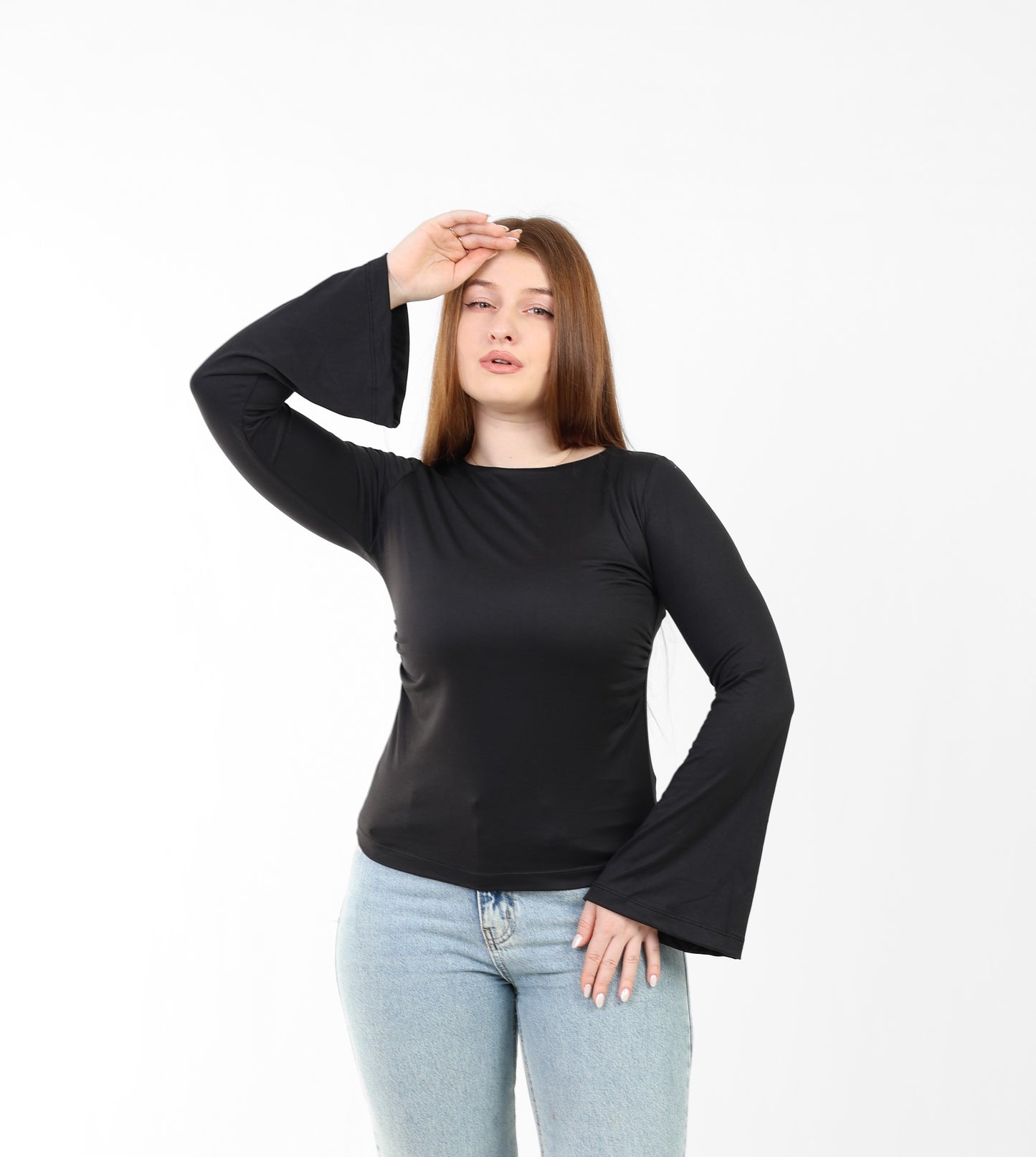Round Neck Seamless Flare Sleeve Top