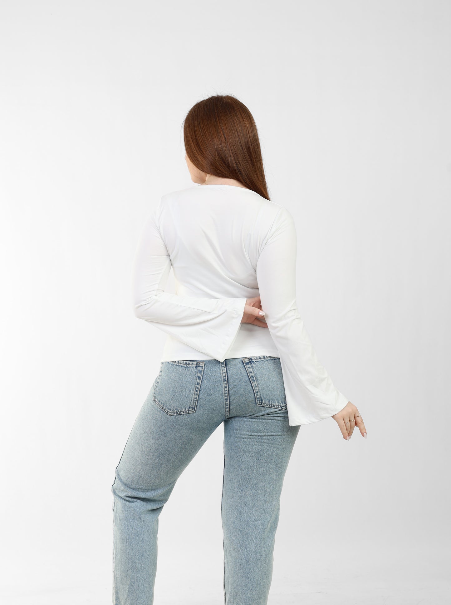 Round Neck Seamless Flare Sleeve Top