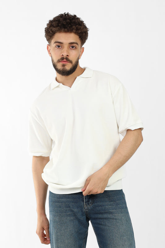 Off White Knit Polo Shirt