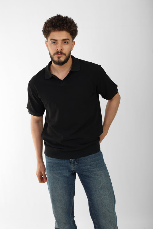 Black Knit Polo Shirt