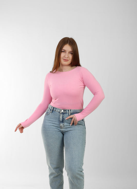 Round Neck Seamless Long Sleeve Top